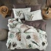 Lenjerie de pat premium satin La Romano Hira Iron cu imprimeu frunze tropicale si accente gri