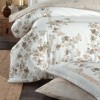 Lenjerie de pat premium satin La Romano Lina Bej cu imprimeu floral elegant in tonuri de bej
