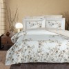 Lenjerie de pat premium satin La Romano Lina Bej cu imprimeu floral elegant in tonuri de bej