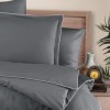 Lenjerie de pat premium satin La Romano First Choice Lucca Gri inchis cu bordura fina eleganta