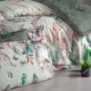 Lenjerie de pat premium satin La Romano Renata Green cu imprimeu frunze si flori in nuante verzi si pastel
