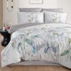 Lenjerie de pat premium satin La Romano First Choice Tunar Grey cu imprimeu floral cu cale in nuante gri si pastel