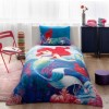 Lenjerie de pat Disney Tac Ariel, imprimeu subacvatic colorat, 3 piese, bumbac, albastru roșu, cearceaf elastic, fata perna, cearceaf pilota