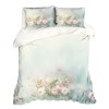 Lenjerie pat dublu 3D Paste bumbac 100% ranforce Romeo floral verde pastel cu iepurasi imprimeu digital