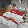 Lenjerie de pat dublu 3D Crăciun cu centura Moș Crăciun și perne festive roșii, bumbac 100% ranforce
