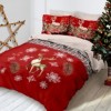 Lenjerie de pat dublu 3D Crăciun din bumbac 100% ranforce, model Cotton Club Handy, cu imprimeu festiv cu reni, fulgi de nea și decoruri de Crăciun.