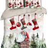Lenjerie de pat dublu 3D Crăciun cu șosete și globuri festive, bumbac 100% ranforce