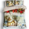 Lenjerie de pat dublu 3D de Crăciun bumbac 100% ranforce cu peisaje de iarnă și decorațiuni - Cotton Club Vista