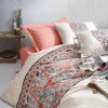 Lenjerie de pat dublu bumbac 100% ranforce cu design brodat crem și somon, set de 6 piese