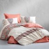 Lenjerie de pat dublu bumbac 100% ranforce cu design brodat crem și somon, set de 6 piese