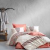 Lenjerie de pat dublu bumbac 100% ranforce cu design brodat crem și somon, set de 6 piese