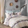 Lenjerie de pat dublu bumbac 100% ranforce cu design brodat crem și albastru, set de 6 piese
