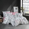 Lenjerie de pat Nazenin Home Beauty din bumbac 100% ranforce cu design floral roz și negru pe fundal alb