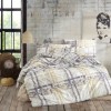 Lenjerie de pat bumbac 100% ranforce cu design abstract în nuanțe de gri și auriu pe fundal alb