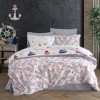 Set de lenjerie de pat Nazenin Home din bumbac ranforce, 6 piese, cu design maritim în nuanțe de albastru și roșu pe fundal alb