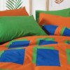 lenjerie pat dublu bumbac ranforce Cozy Home Venus, culori vibrante portocaliu-albastru-verde