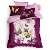 Lenjerie de pat dublu bumbac 100% ranforce Club Cotton Butterfly, fluturi colorați, mov, roz și alb