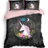 Lenjerie de pat dublu bumbac 100% ranforce Club Cotton Dreamy Double, unicorn, roz, alb și negru