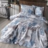 Lenjerie de pat dublu din bumbac 100% ranforce cu design patchwork în nuanțe de albastru și gri, motive florale și carouri