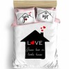 Lenjerie de pat dublu bumbac 100% ranforce Club Cotton Happy House alb-negru-roz cu text și inimioare