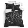 Lenjerie de pat dublu bumbac 100% ranforce Club Cotton Musicol, note muzicale, alb și negru
