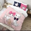 lenjerie de pat, bumbac ranforce, lenjerie dublu, roz pal, imprimeuri de pisicuțe, fundițe, design jucăuș, Club Cotton Pisy Cats