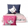lenjerie de pat, bumbac ranforce, lenjerie dublu, roz pal, imprimeuri de pisicuțe, fundițe, design jucăuș, Club Cotton Pisy Cats