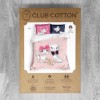 lenjerie de pat, bumbac ranforce, lenjerie dublu, roz pal, imprimeuri de pisicuțe, fundițe, design jucăuș, Club Cotton Pisy Cats