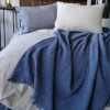 Lenjerie de pat dublu din bumbac 100% ranforce model Club Cotton Pure Indigo cu design simplu în nuanțe de indigo și alb