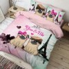 Lenjerie de pat dublu bumbac 100% Ranforce, design romantic cu câini pug și text 