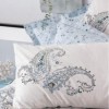 Lenjerie de pat din bumbac 100% ranforce, model Alessi Blue, motive florale în nuanțe de albastru și gri