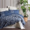 Lenjerie de pat Cottonbox din bumbac 100% ranforce, design floral în albastru și bej, decorată cu motive florale delicate