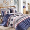 Set lenjerie de pat nautic albastru și roșu, bumbac 100% Ranforce, cu imprimeu nautic