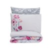 Lenjerie de pat Cotton Box din bumbac ranforce cu design floral roz și mov pe fundal gri