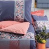 Lenjerie de pat din bumbac 100% ranforce, model Cielo Coral, motive geometrice și florale în nuanțe de albastru, coral și alb