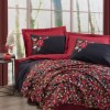 Lenjerie de pat Desire-Red cu nuanțe de roșu și negru, floricele colorate