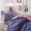 Lenjerie pat dublu bumbac 100% ranforce Cotton Box Like Dusty Rose, design geometric în albastru închis și roz prăfuit.