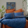 Lenjerie de pat Cottonbox, din bumbac 100% ranforce, cu model albastru închis și portocaliu cu detalii decorative