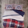 Lenjerie pat dublu bumbac 100% ranforce Cotton Box Marco Red, design clasic în carouri și dungi în roșu, albastru și gri.