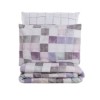 Lenjerie de pat din bumbac 100% ranforce, de la Cotton Box, model Maro Gul Kurusu, cu design patchwork pastel în nuanțe de mov, roz și gri.