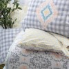 Lenjerie de pat din bumbac 100% ranforce, model Monje Blue, motive geometrice și carouri în nuanțe de albastru deschis, gri și galben