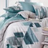 Lenjerie pat dublu bumbac 100% ranforce Cotton Box Nesto Petrol, design geometric în petrol și alb.