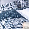 Lenjerie de pat dublu bumbac 100% Ranforce Palo Blue cu design modern în carouri albastre și albe