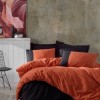 Lenjerie de pat dublu din bumbac ranforce cu design simplu în nuanțe de cărămiziu și negru
