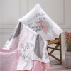 Lenjerie de pat din bumbac ranforce 100% cu model floral și frunze în nuanțe de roz și gri, decorată cu motive grafice delicate și accente feminine