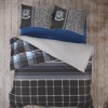 Lenjerie pat dublu bumbac 100% ranforce Cotton Box Roberto Anthracite, design modern în carouri și dungi în antracit, albastru și alb.
