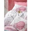 Lenjerie de pat din bumbac ranforce 100% cu model grafic și floral abstract în nuanțe de roz și alb, decorată cu linii artistice și accente moderne