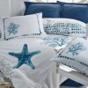 Lenjerie de pat Cotton Box din bumbac ranforce cu design maritim în nuanțe de albastru pe fundal alb