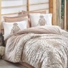 Lenjerie pat dublu bumbac 100% ranforce Cotton Box Tamara Beige, design tradițional în bej și crem, cu motive paisley.