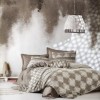 Lenjerie de pat dublu bumbac 100% Ranforce Tina Brown cu design modern în nuanțe de maro și bej
